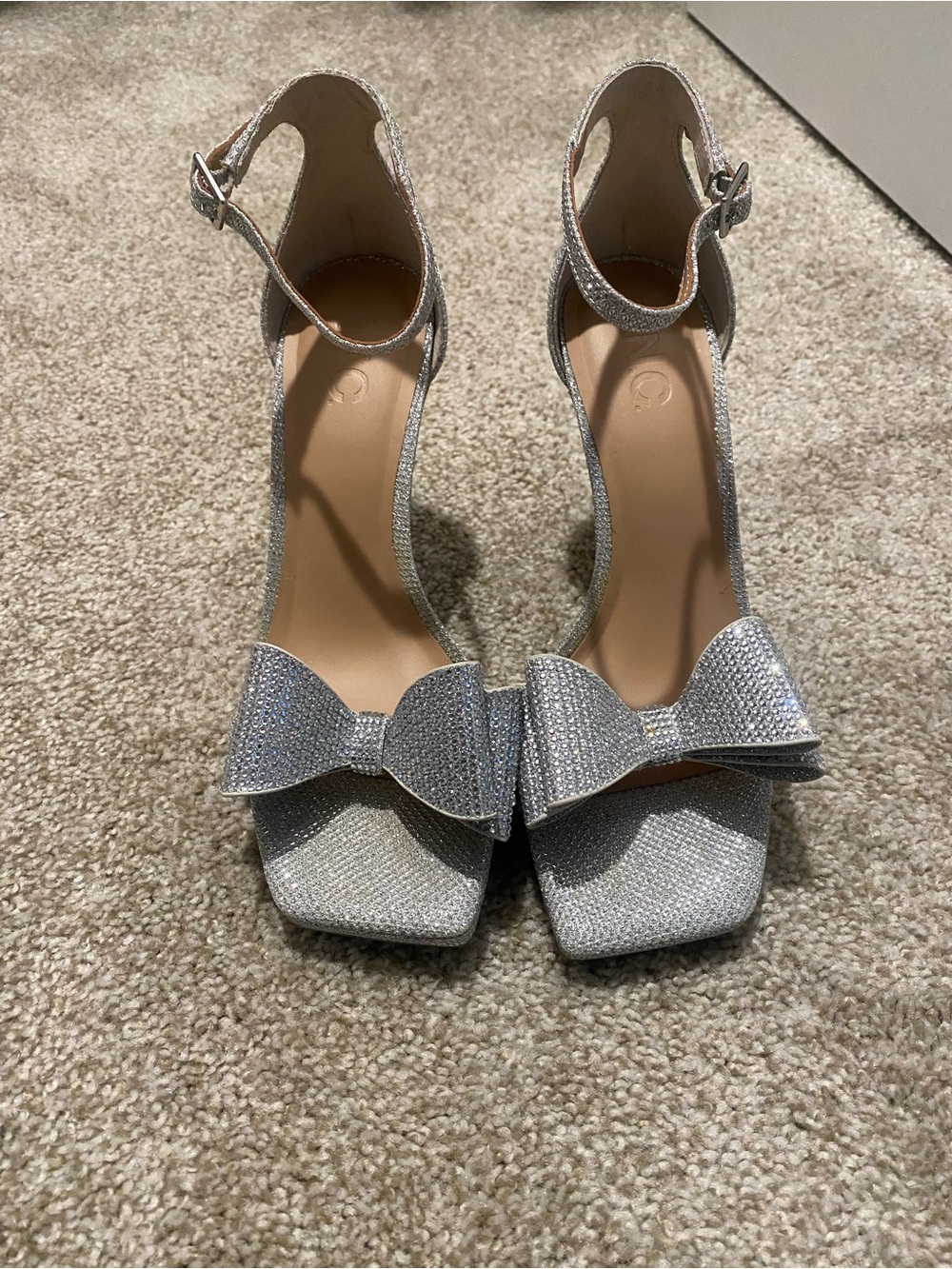 INC International Concepts Silver Glitter Bow Block Heel Sandals